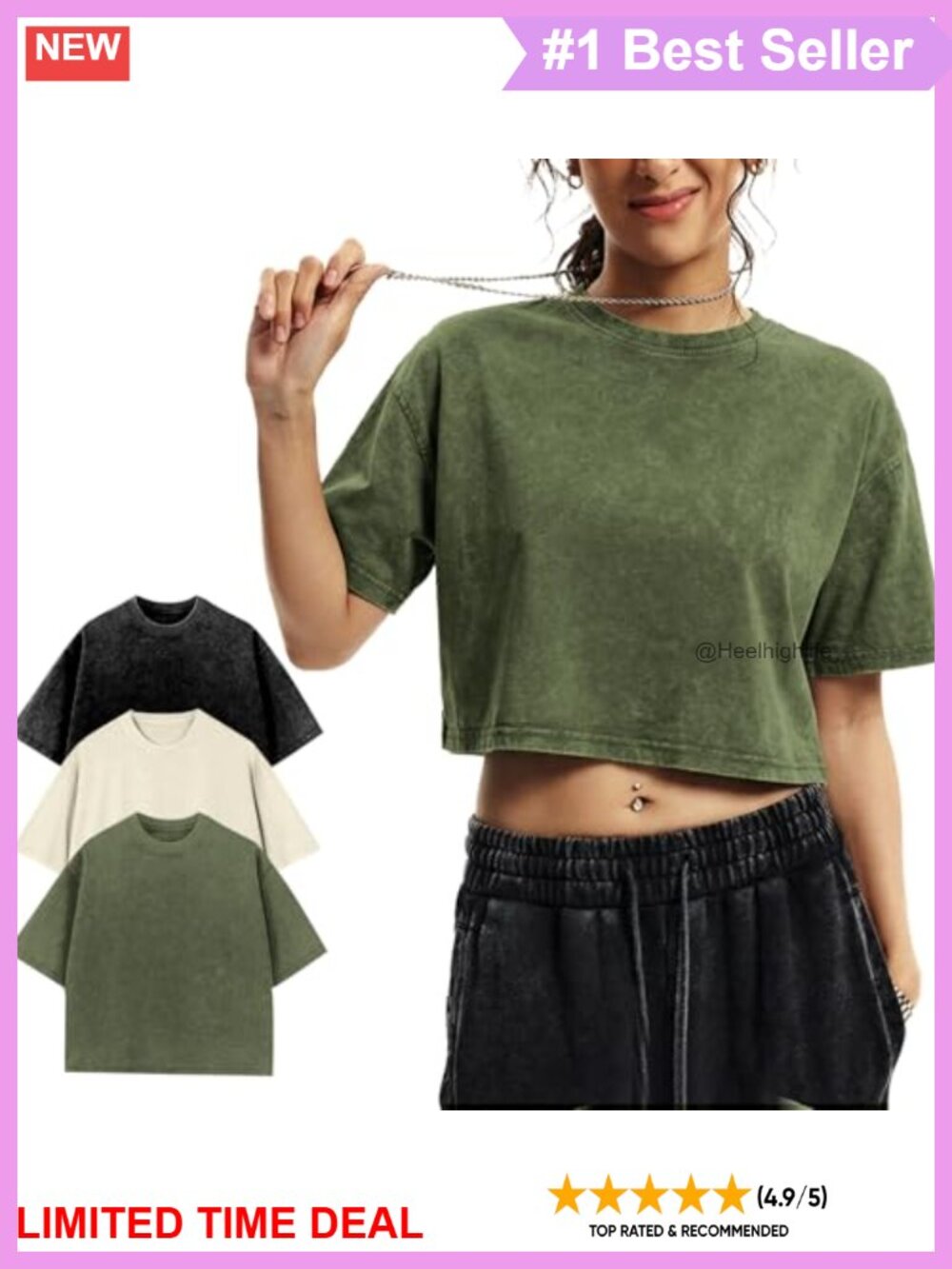 Cropped T Shirt Women Short Sleeve 100% Cotton Acid Wash Oversized Tee
